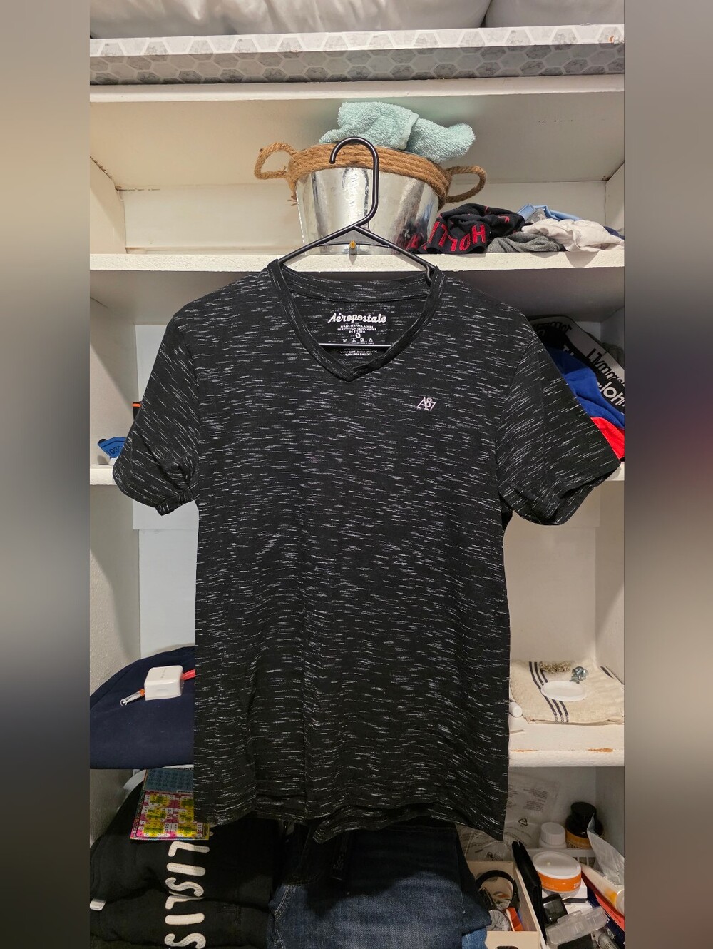 Aeropostale Men’s Black Space-Dye V-Neck T-Shirt